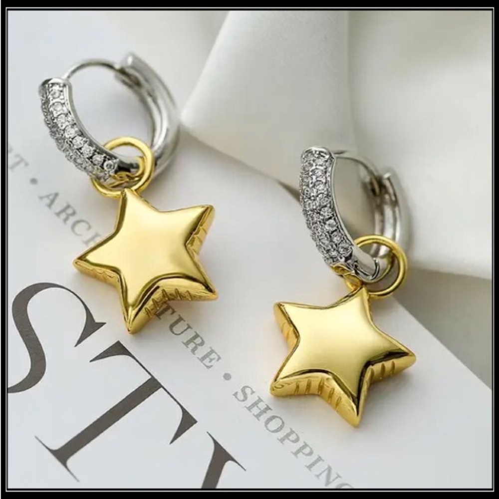 Clearance! NEW GOLD SILVER STATEMENT PUFFY STAR CHUNKY HUGGIE EARRINGS - Picture 5 of 6